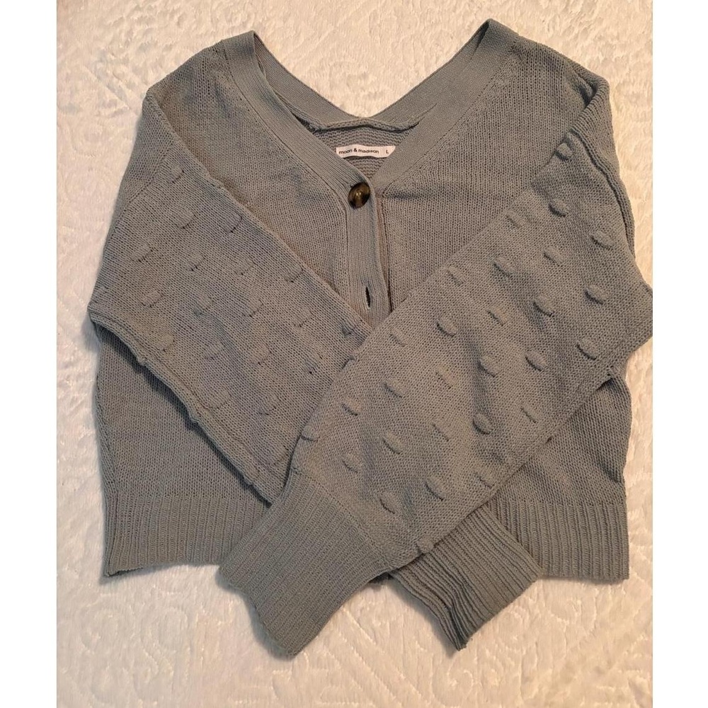 Moon & Madison Cardigan Womens Size L Green Casual Knit V Neck Layer Essential - Picture 5 of 12